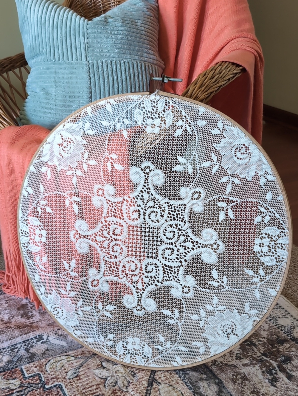 Handmade White Lace Embroidery Hoop Wall Art